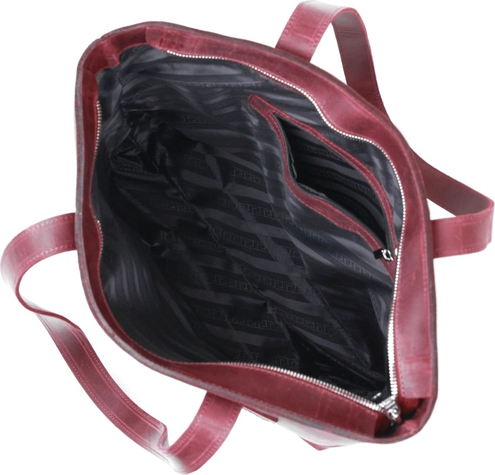 Бордова жіноча сумка-шоппер із якісної вінтажної шкіри Shvigel (16350)