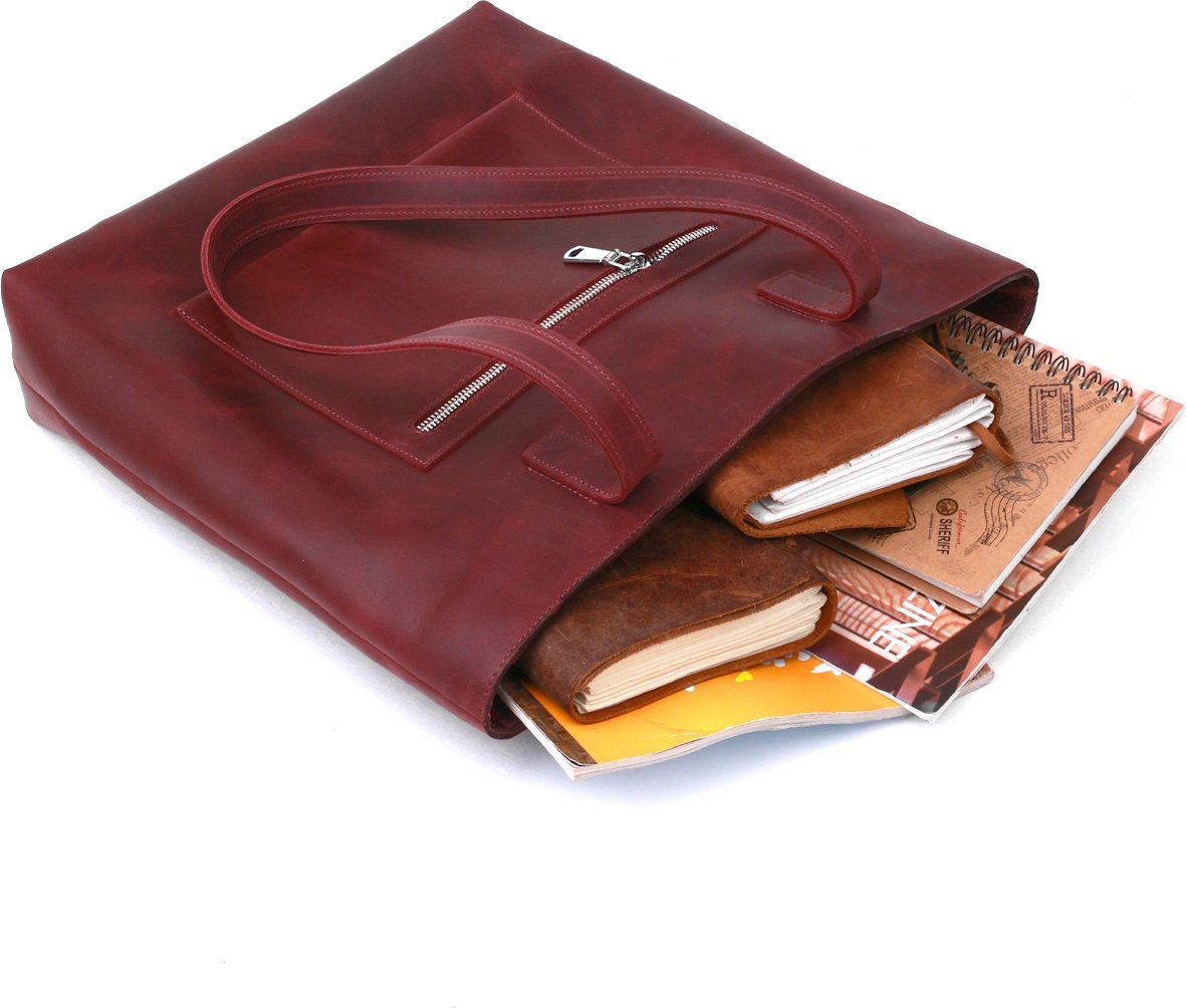 Бордовая женская сумка-шоппер из качественной винтажной кожи Shvigel (16350)