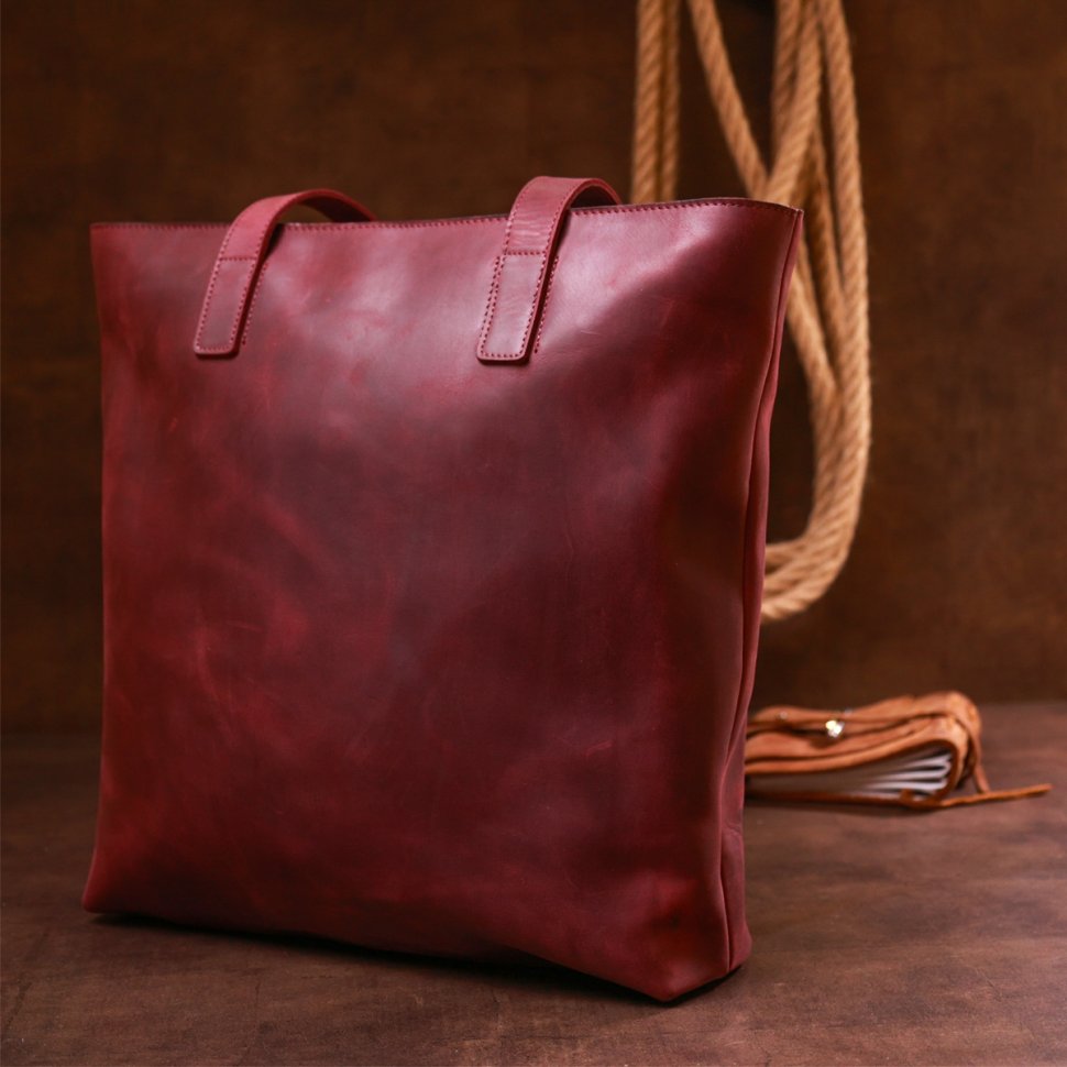 Бордова жіноча сумка-шоппер із якісної вінтажної шкіри Shvigel (16350)