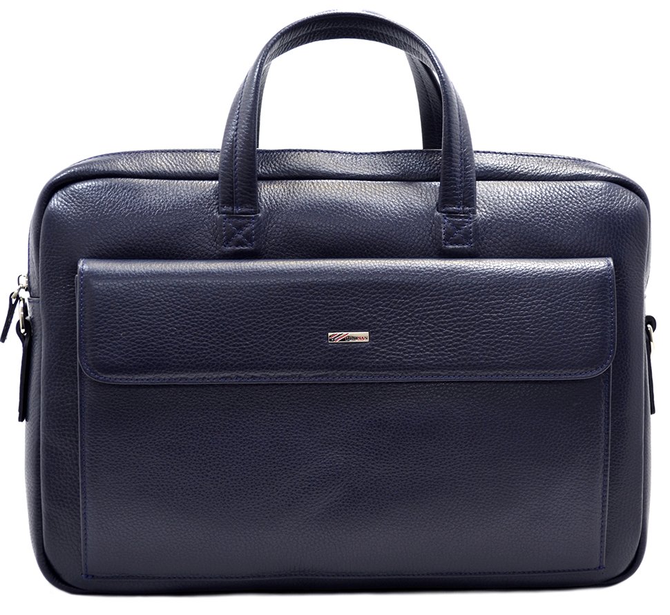Качественная деловая сумка из натуральной кожи синего цвета - DESISAN (11558)