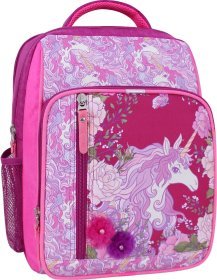 Школьный рюкзак для девочек малинового цвета с принтом единорога Bagland 55523
