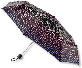 Женский зонт Fulton L354 Minilite-2 Cascading Spots (механика, складной, черного цвета с принтом разноцветного горошка) 95523