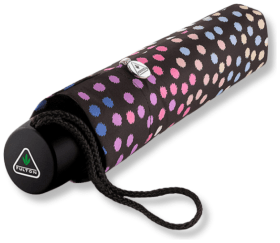 Жіноча парасолька Fulton L354 Minilite-2 Cascading Spots (механіка, складаний, чорного кольору з принтом різнокольорового горошку) 95523