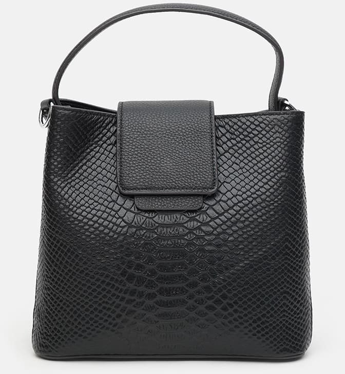 Жіноча шкіряна сумка в чорному кольорі з фактурою під рептилію Ricco Grande (21289)