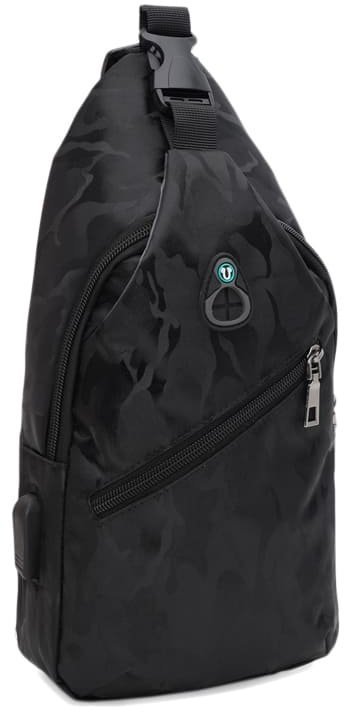 Черная мужская сумка-рюкзак из текстиля с принтом Monsen (19427)