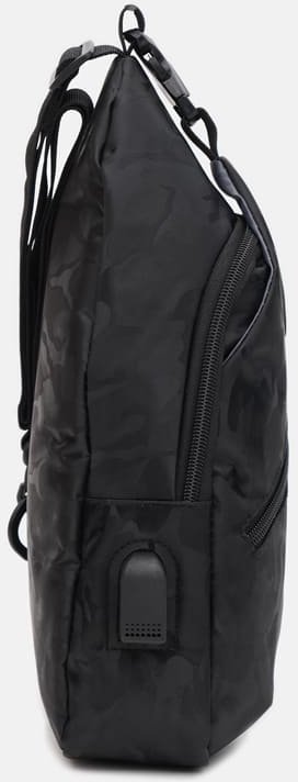 Черная мужская сумка-рюкзак из текстиля с принтом Monsen (19427)