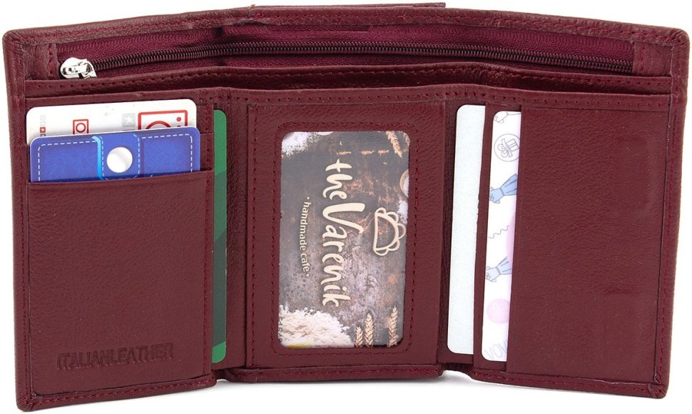 Бордовий жіночий гаманець компактного розміру із натуральної шкіри із монетницею ST Leather 1767223