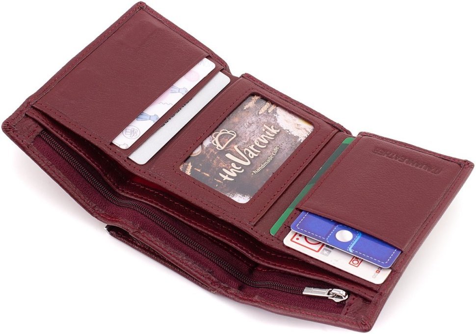 Бордовый женский кошелек компактного размера из натуральной кожи с монетницей ST Leather 1767223