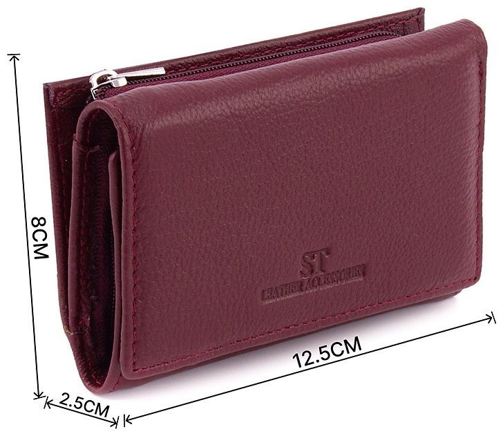 Бордовий жіночий гаманець компактного розміру із натуральної шкіри із монетницею ST Leather 1767223 modnotak фото №3