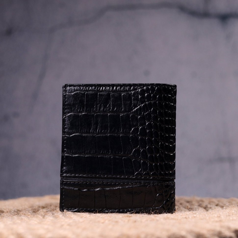 Черное мужское портмоне из натуральной кожи с тиснением под крокодила KARYA (2421325)