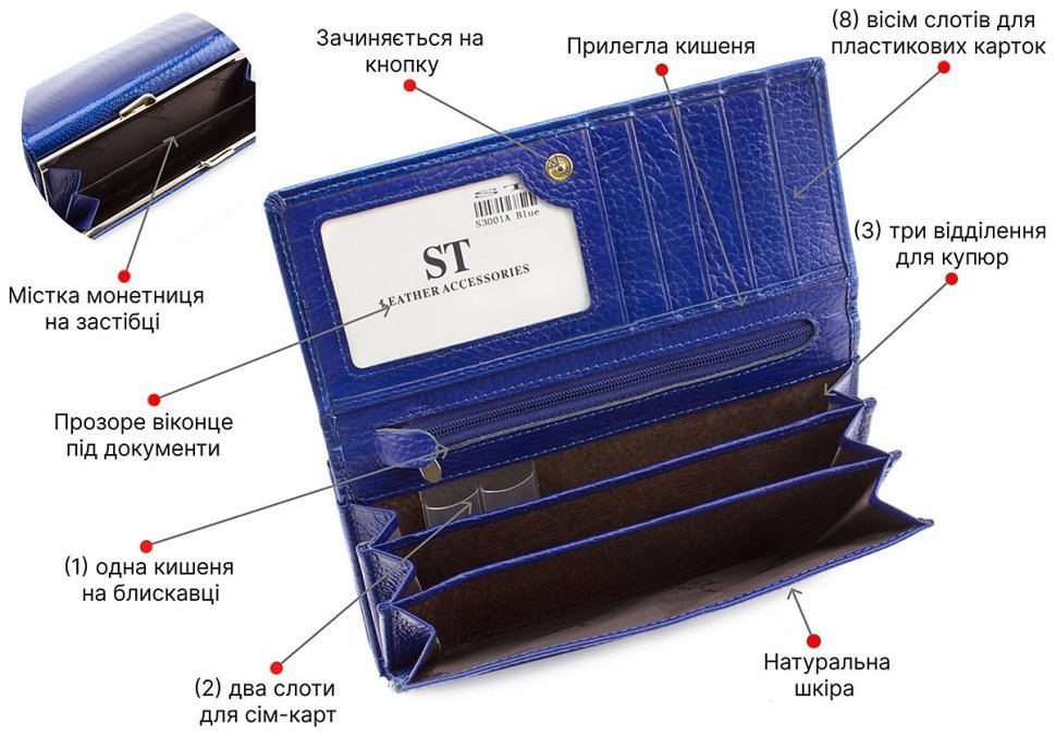 Женский лаковый кошелек синего цвета ST Leather (16282) modnotak фото №4