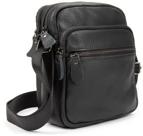 Чоловіча сумка-планшет із чорної натуральної шкіри флотар із плечовим ремінцем Tiding Bag 77523
