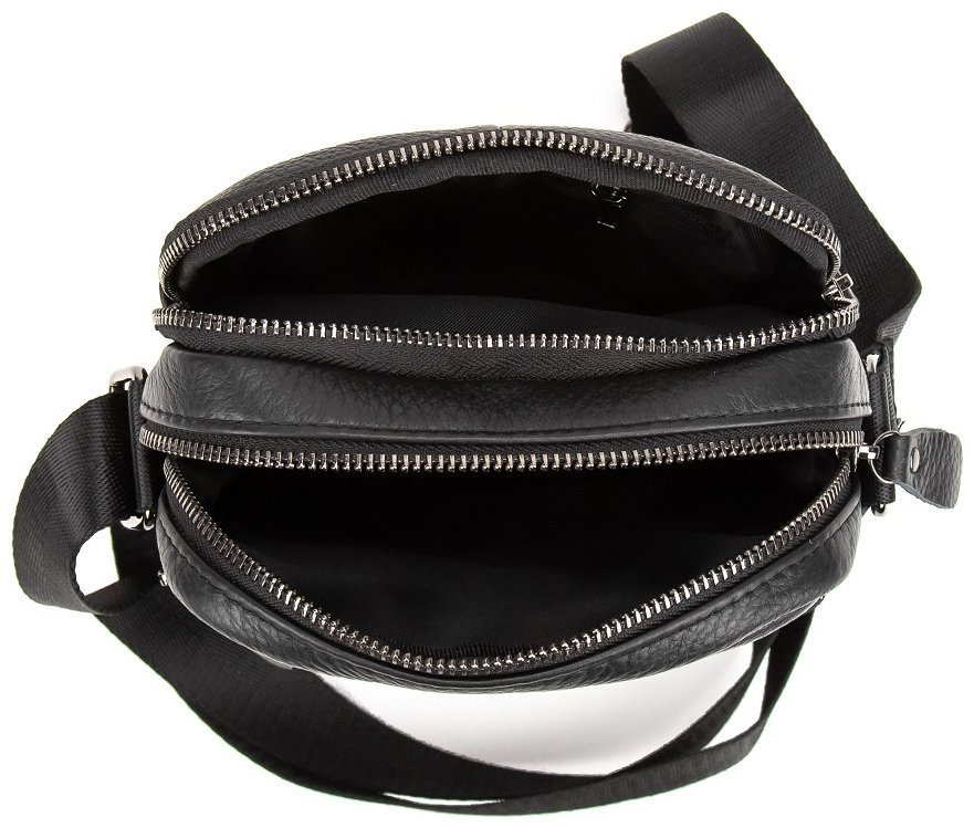 Мужская сумка-планшет из черной натуральной кожи флотар с плечевым ремешком Tiding Bag 77523
