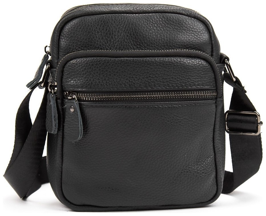 Мужская сумка-планшет из черной натуральной кожи флотар с плечевым ремешком Tiding Bag 77523