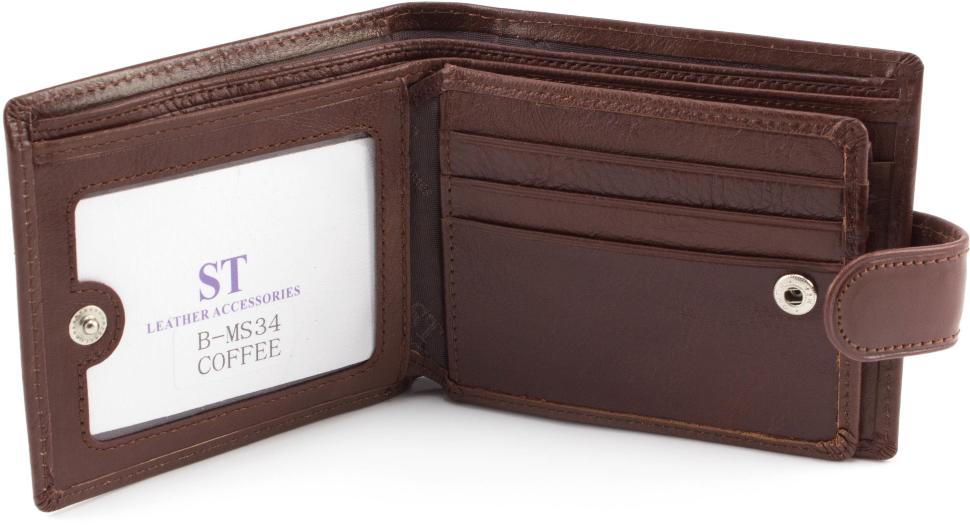 Мужской кошелек коричневого цвета на кнопке ST Leather (16550)