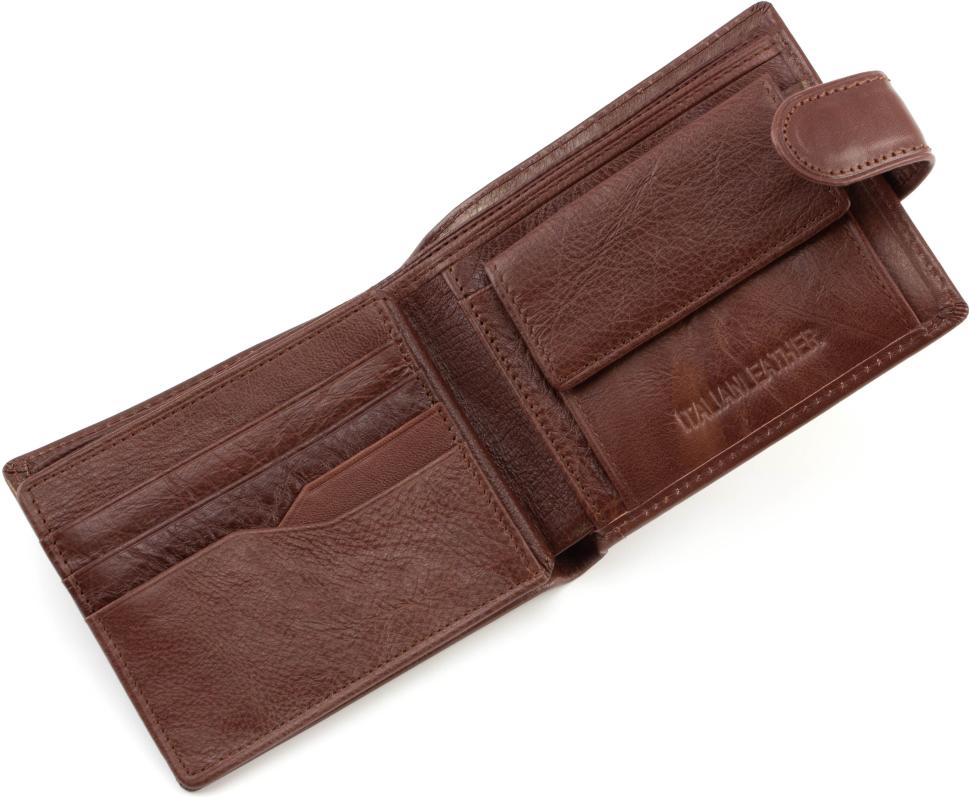 Чоловічий гаманець коричневого кольору на кнопці ST Leather (16550)