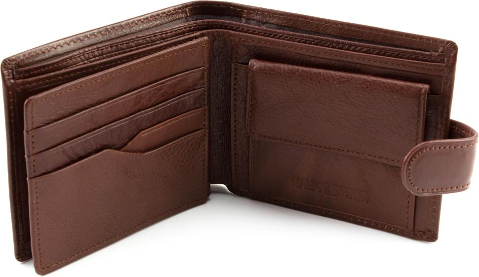 Чоловічий гаманець коричневого кольору на кнопці ST Leather (16550)