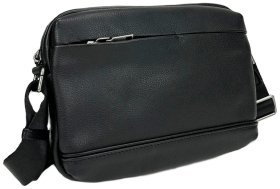 Чоловіча горизонтальна сумка-месенджер із натуральної шкіри флотар чорного кольору Tiding Bag 77623