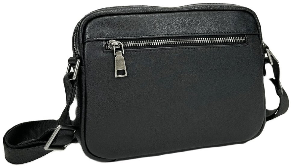 Мужская горизонтальная сумка-мессенджер из натуральной кожи флотар черного цвета Tiding Bag 77623