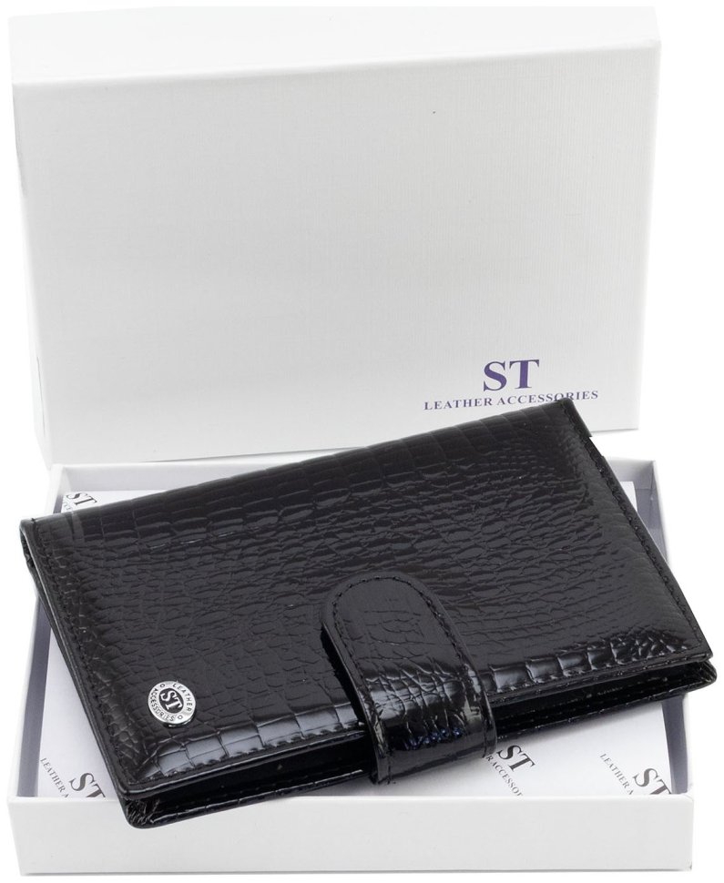 Обложка из лаковой кожи для паспорта и отделений для карточек ST Leather 97723 Черный modnotak фото №6