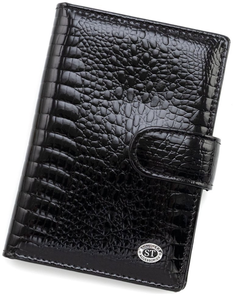 Обложка из лаковой кожи для паспорта и отделений для карточек ST Leather 97723 Черный modnotak фото №1