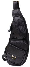 Повседневная мужская слинг-сумка из фактурной кожи черного цвета Vintage 98123