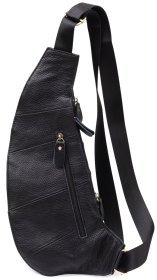 Повседневная мужская слинг-сумка из фактурной кожи черного цвета Vintage 98123