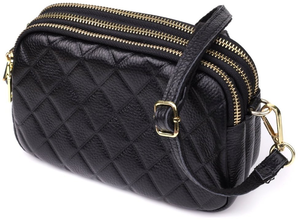 Повседневная компактная женская сумка из фактурной кожи на три отделения Vintage 98223 черного цвета modnotak фото №1