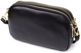 Повсякденна компактна жіноча сумка із фактурної шкіри на три відділення Vintage 98223 чорного кольору