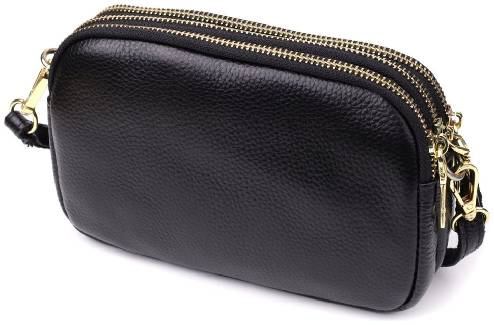 Повседневная компактная женская сумка из фактурной кожи на три отделения Vintage 98223 черного цвета modnotak фото №2