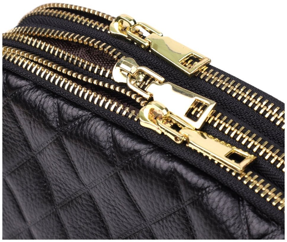 Повседневная компактная женская сумка из фактурной кожи на три отделения Vintage 98223 черного цвета modnotak фото №3