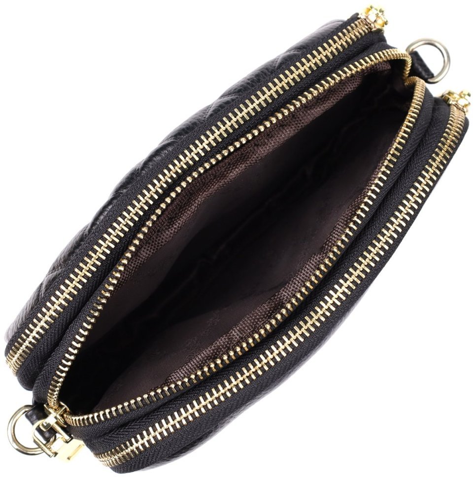 Повседневная компактная женская сумка из фактурной кожи на три отделения Vintage 98223 черного цвета modnotak фото №7