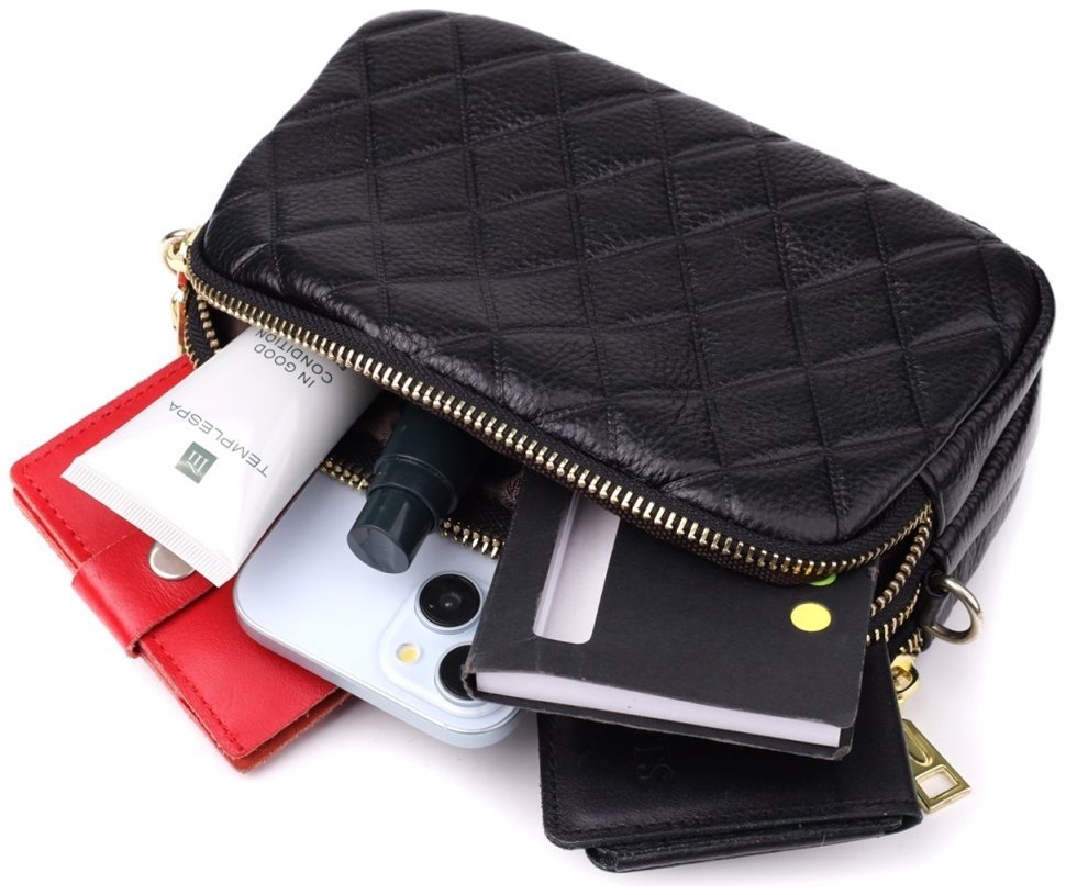 Повседневная компактная женская сумка из фактурной кожи на три отделения Vintage 98223 черного цвета modnotak фото №8