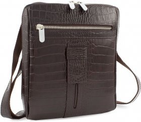Шкіряна сумка-планшет коричневого кольору на блискавці KARYA (12409)
