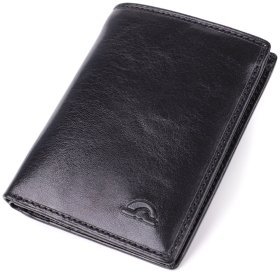 Компактное мужское портмоне без застежки из натуральной гладкой кожи черного цвета без монетницы Tony Perotti 108523