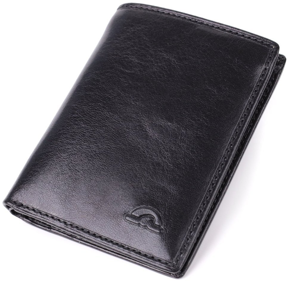 Компактное мужское портмоне без застежки из натуральной гладкой кожи черного цвета без монетницы Tony Perotti 108523 modnotak фото №1