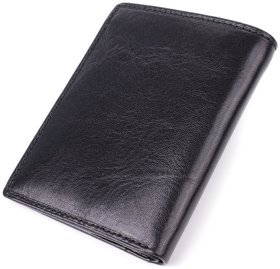 Компактное мужское портмоне без застежки из натуральной гладкой кожи черного цвета без монетницы Tony Perotti 108523
