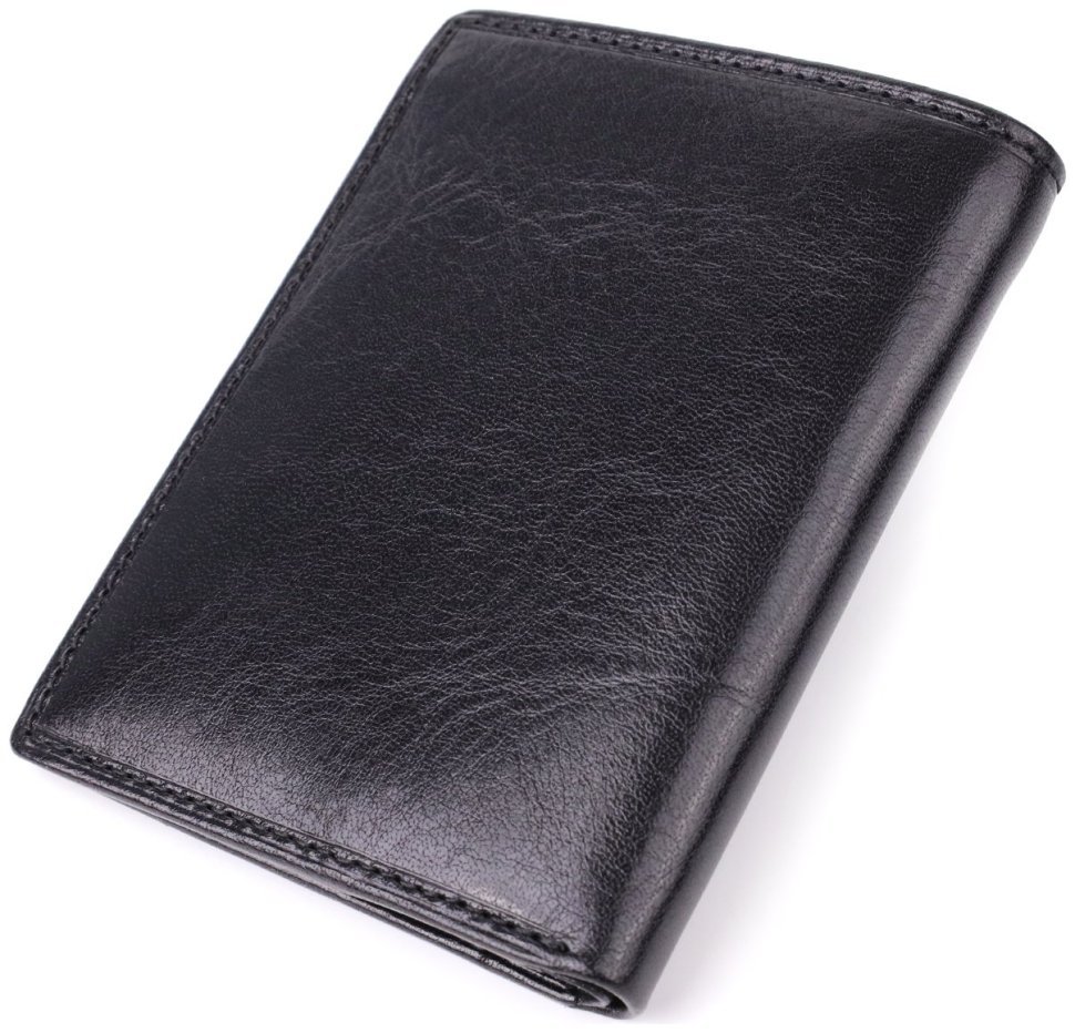 Компактное мужское портмоне без застежки из натуральной гладкой кожи черного цвета без монетницы Tony Perotti 108523 modnotak фото №2