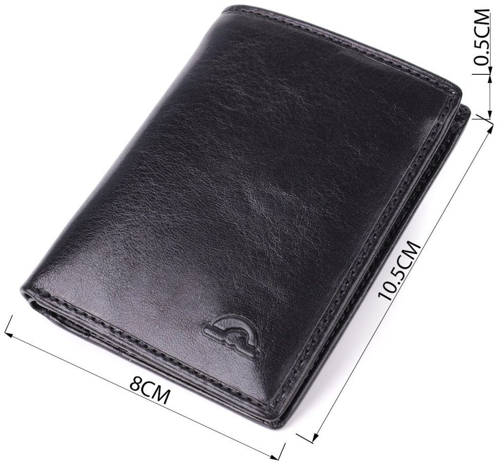 Компактное мужское портмоне без застежки из натуральной гладкой кожи черного цвета без монетницы Tony Perotti 108523 modnotak фото №3