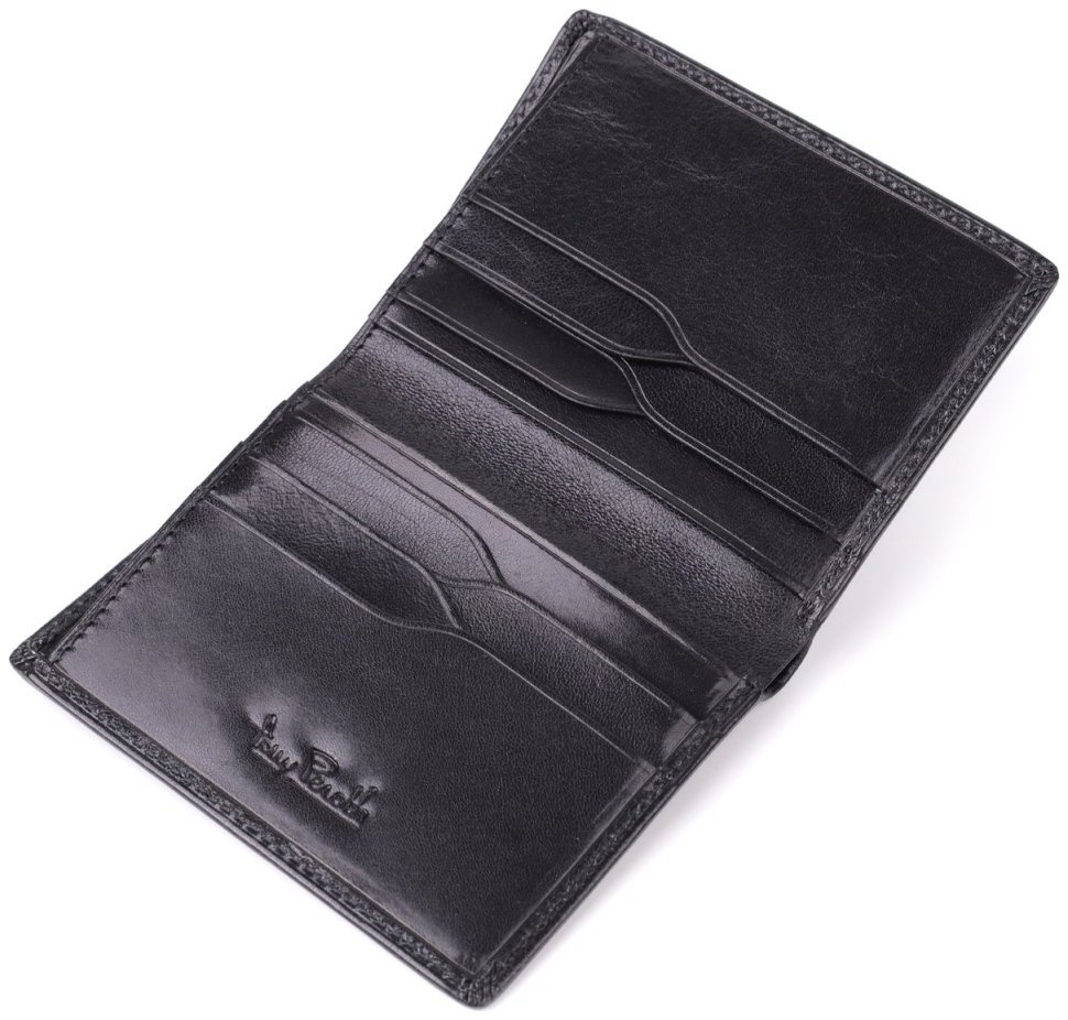 Компактное мужское портмоне без застежки из натуральной гладкой кожи черного цвета без монетницы Tony Perotti 108523 modnotak фото №5