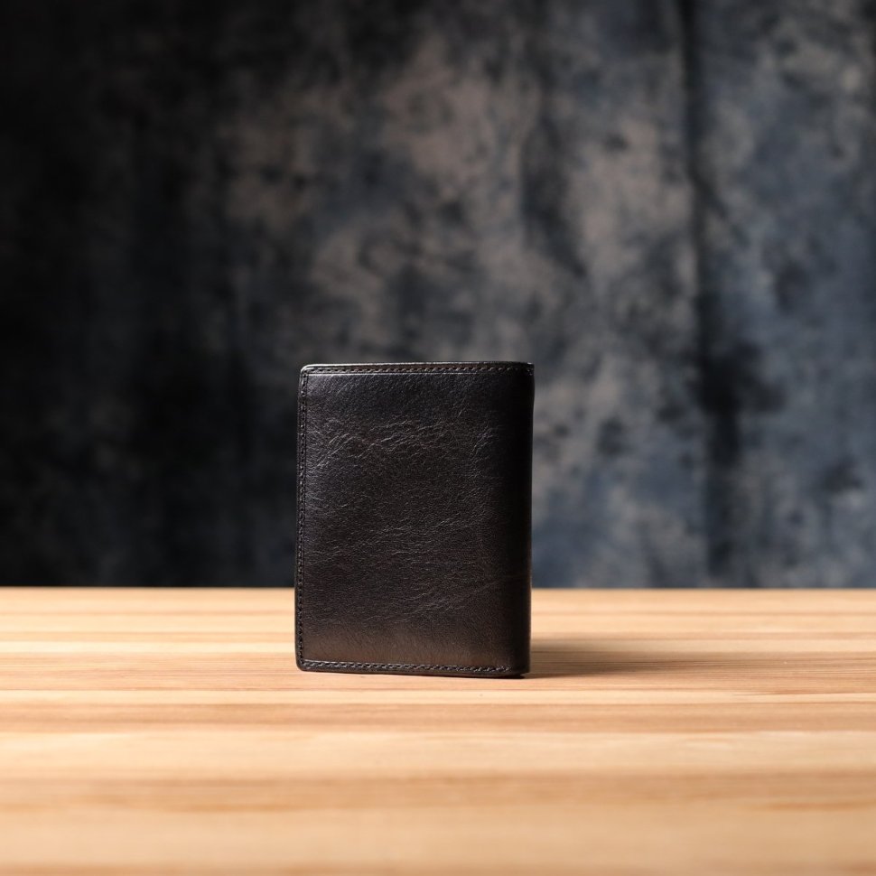 Компактное мужское портмоне без застежки из натуральной гладкой кожи черного цвета без монетницы Tony Perotti 108523 modnotak фото №9