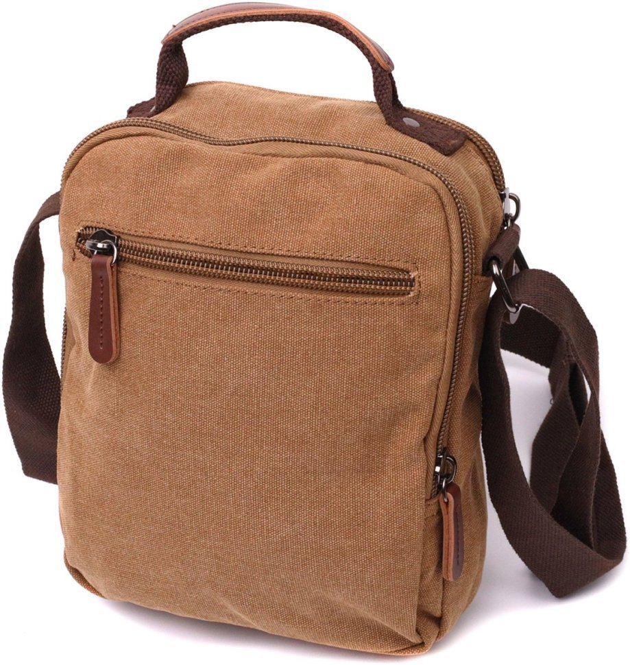 Средняя мужская сумка-барсетка из текстиля в коричневом цвете Vintage 2422236