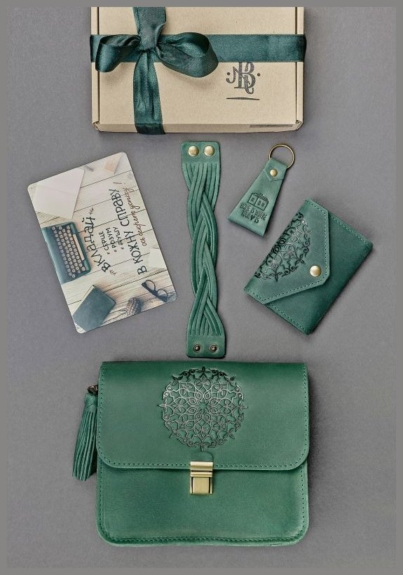 Женский подарочный набор кожаных аксессуаров зеленого цвета BlankNote BN-set-access-15 modnotak фото №3