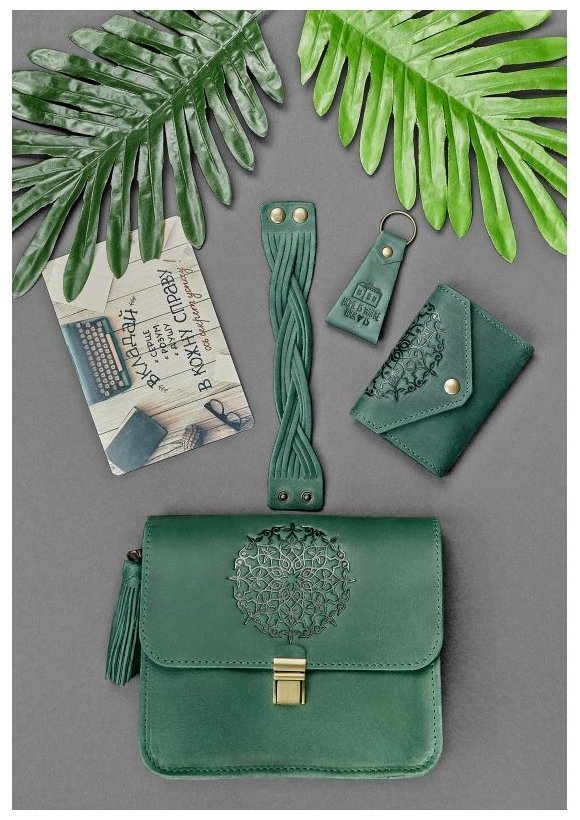 Женский подарочный набор кожаных аксессуаров зеленого цвета BlankNote BN-set-access-15 modnotak фото №4