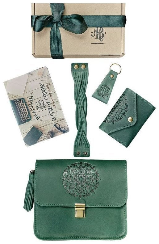 Женский подарочный набор кожаных аксессуаров зеленого цвета BlankNote BN-set-access-15 modnotak фото №1