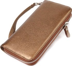 Коричневий блискучий жіночий гаманець із натуральної шкіри флотар на блискавці CANPELLINI (2421614)