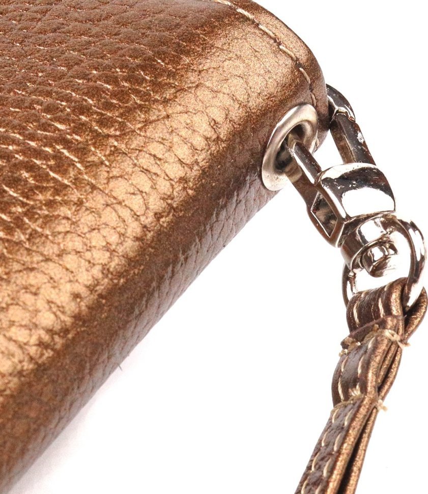 Коричневий блискучий жіночий гаманець із натуральної шкіри флотар на блискавці CANPELLINI (2421614)