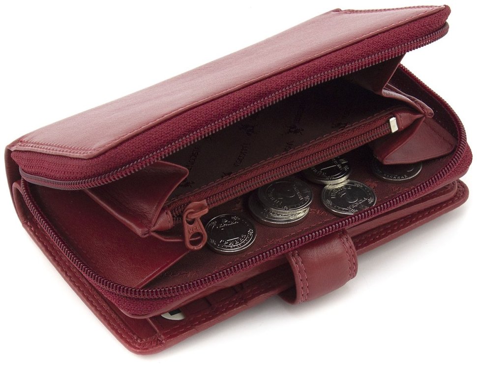 Червоний жіночий гаманець із натуральної шкіри високої якості з монетницею Visconti 68823