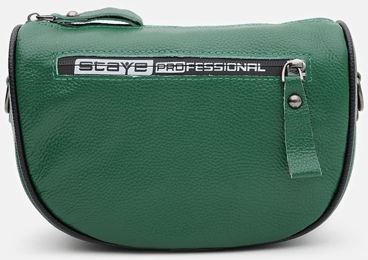 Женская кожаная сумка зеленого цвета с текстильным плечевым ремнем Borsa Leather (59123)