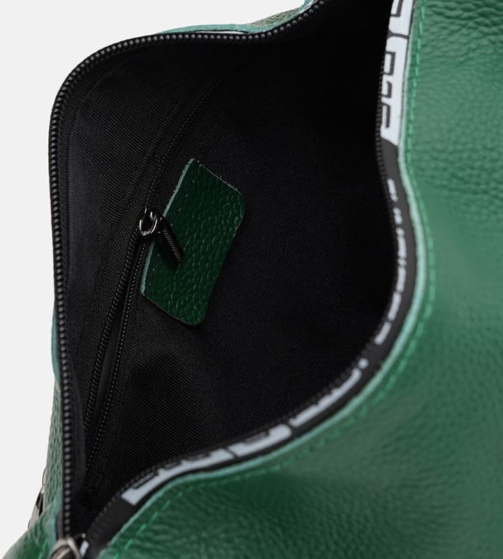 Женская кожаная сумка зеленого цвета с текстильным плечевым ремнем Borsa Leather (59123)